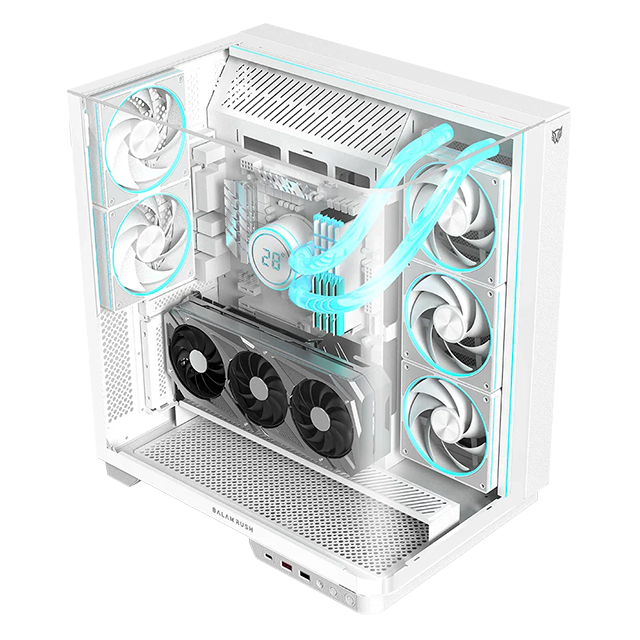 Gabinete Gamer Balam Rush Tank Expert Curve 7800 – Media Torre ATX, Cristal Templado Curvo, USB-C ARGB Blanco – BR-941563