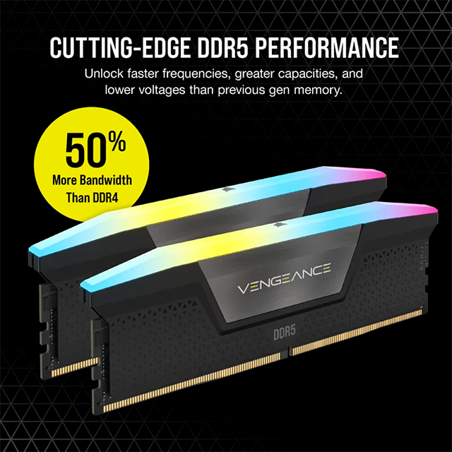Memoria RAM Corsair Vengeance RGB 48 GB (2×24 GB), DDR5, 7000 MHz CL40 Negra – CMH48GX5M2B7000C40
