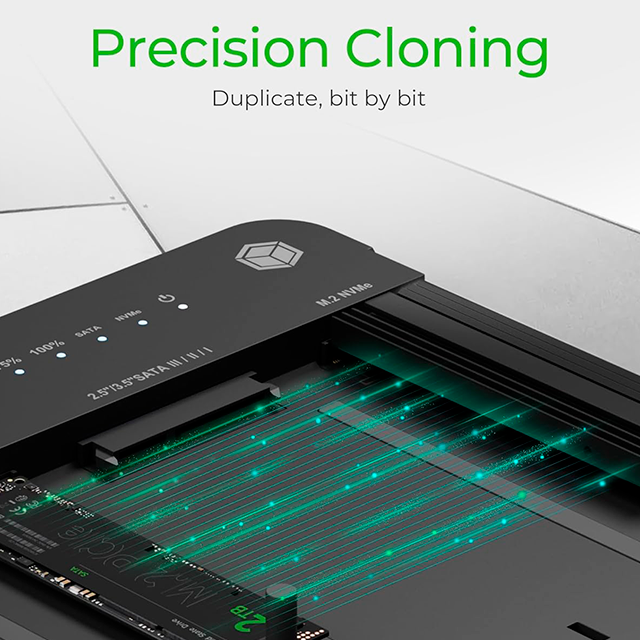 Estación Docking ICY BOX HDD/M.2 NVMe SSD USB 3.2 Gen 2 (10 Gbps), Clonación Bidireccional, SATA 2.5"/3.5" y M.2 NVMe/SATA – IB-2915MSCL-C31