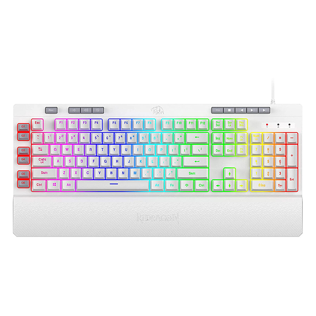 Teclado Gamer de Membrana Redragon Shiva White K512W-RGB-SP, Macros personalizables, Reposa muñecas, Español