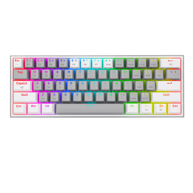 Teclado Gamer Mecánico 60% Redragon Fizz Pro Grey White, Switches Redragon Red, Inalámbrico, USB 2.4Ghz, Bluetooth 5.0, Iluminación RGB, Ingles - K616-RGB GW