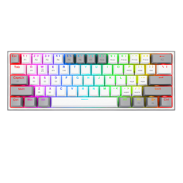 Teclado Gamer Mecánico 60% Redragon Fizz Pro White Grey, Switches Redragon Red, Inalámbrico, USB 2.4Ghz, Bluetooth 5.0, Iluminación RGB, Ingles - K616-RGB WG