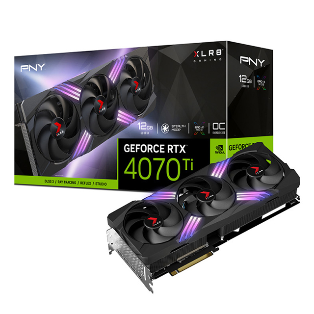 Tarjeta de video Nvidia PNY GeForce RTX 4070 TI 12GB XLR8 Gaming VERTO EPIC-X RGB Overclocked Triple Fan DLSS 3 GDDR6X - VCG4070T12TFXXPB1-O