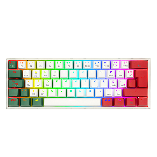 Teclado Gamer Mecanico 60% Redragon Fizz Pro Mexico, Switches Redragon Red, Inalámbrico, USB 2.4Ghz, Bluetooth 5.0, Iluminacion RGB, Español - K616-RGB FIZZ-MX