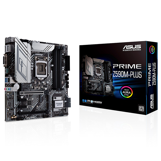 Tarjeta Madre Asus Prime Z590M-Plus, 10-11 Gen Intel, DDR4 5133Mhz OC, Micro-ATX, Triple M.2, Aura Sync