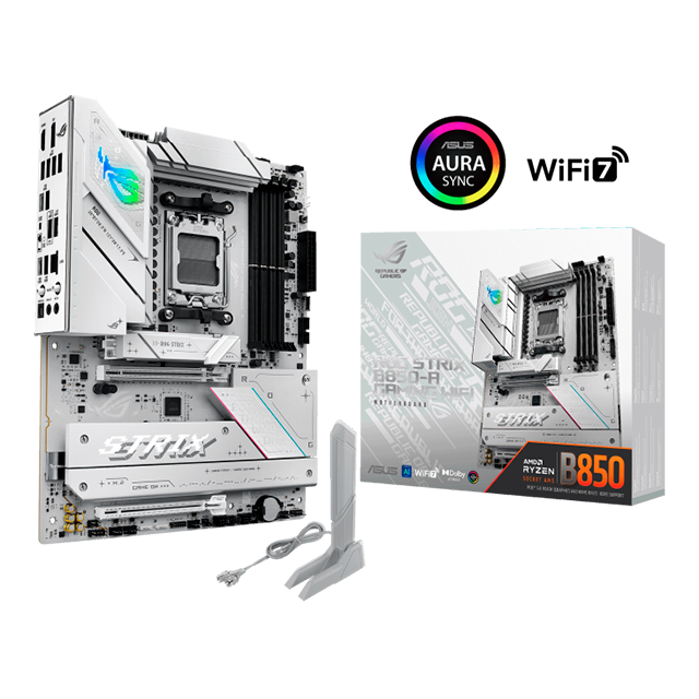Tarjeta Madre ASUS ROG Strix B850-A Gaming WiFi, AMD AM5, DDR5 8000, ATX, Wi-Fi 7, Bluetooth, Color Blanco – ROG STRIX B850-A GAMING WIFI
