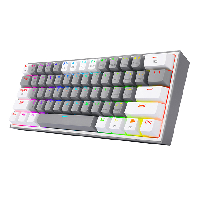 Teclado Gamer Mecánico 60% Redragon Fizz Pro Grey White, Switches Redragon Red, Inalámbrico, USB 2.4Ghz, Bluetooth 5.0, Iluminación RGB, Ingles - K616-RGB GW