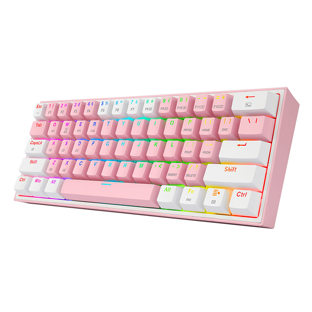 Teclado Gamer Mecánico 60% Redragon Fizz Pro Pink White, Switches Redragon Red, Inalámbrico, USB 2.4Ghz, Bluetooth 5.0, Iluminación RGB, Ingles - K616-RGB PW