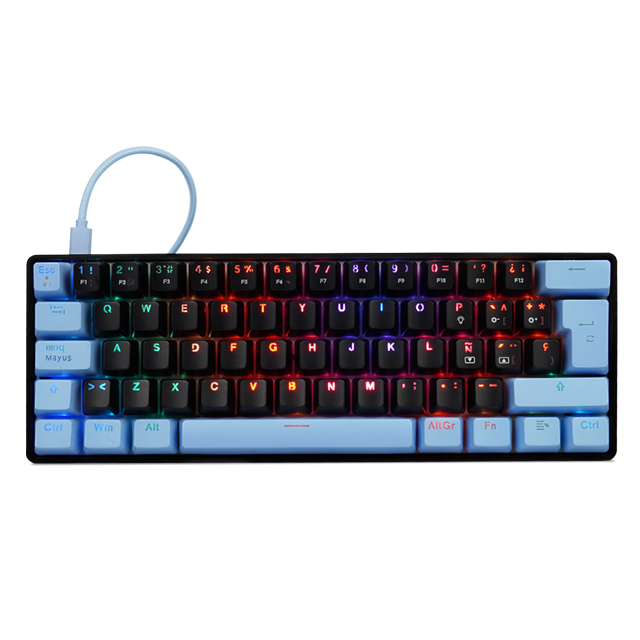 Teclado Gamer Mecanico 60% GameFactor KBG560-BL | Switches Gateron Blue | USB C | RGB | Keycaps Intercambiables