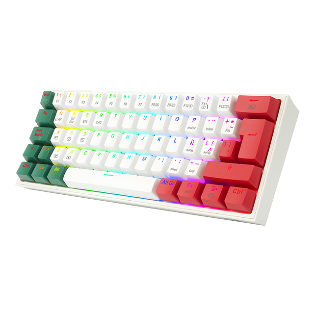 Teclado Gamer Mecanico 60% Redragon Fizz Pro Mexico, Switches Redragon Red, Inalámbrico, USB 2.4Ghz, Bluetooth 5.0, Iluminacion RGB, Español - K616-RGB FIZZ-MX