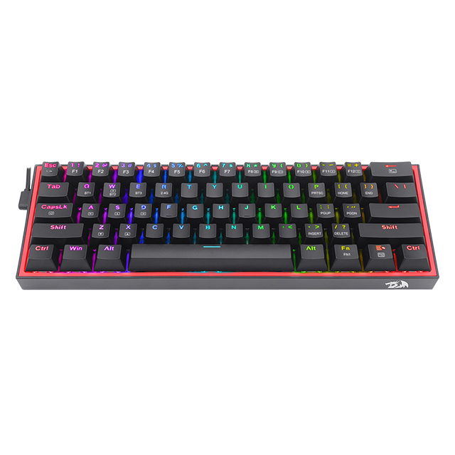 Teclado Gamer Mecánico 60% Redragon Fizz Pro Black, Switches Redragon Red, Inalámbrico, USB 2.4Ghz, Bluetooth 5.0, Iluminación RGB, Ingles - K616-RGB B - 8900-0100 