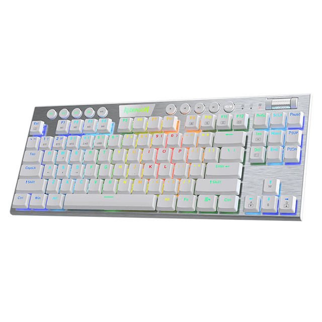 Teclado Gamer Mecanico Redragon Horus TKL Blanco, Switches Red Ultra Low Profile, Alámbrico, Iluminación LED RGB, Español - K622W-RGB-SP