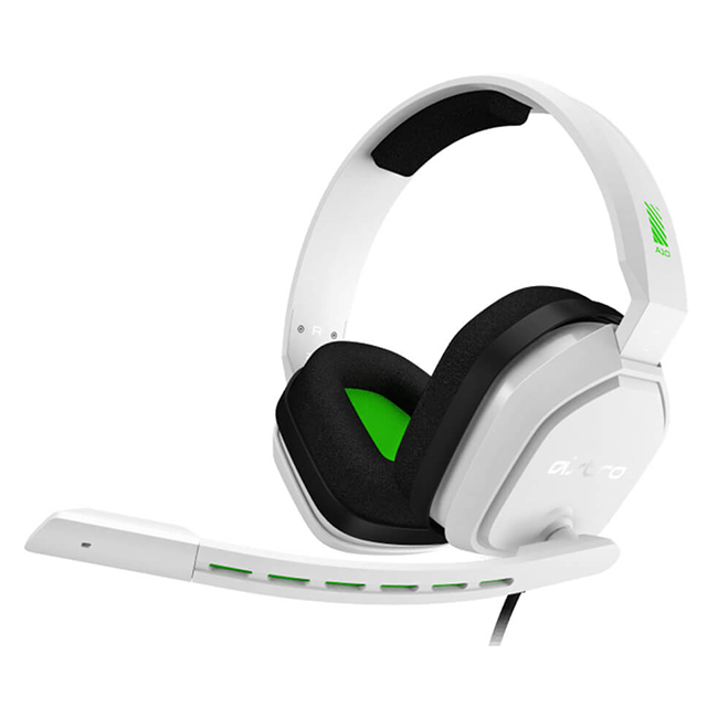 Diadema Astro A10, Blanco-Verde, Alámbrico, 3.5mm / Xbox Serie X|S / PS5 / PC / MAC (Logitech) - 939-001851