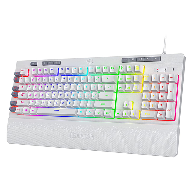 Teclado Gamer de Membrana Redragon Shiva White K512W-RGB-SP, Macros personalizables, Reposa muñecas, Español