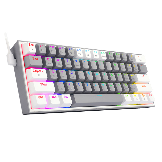 Teclado Gamer Mecánico 60% Redragon Fizz Pro Grey White, Switches Redragon Red, Inalámbrico, USB 2.4Ghz, Bluetooth 5.0, Iluminación RGB, Ingles - K616-RGB GW