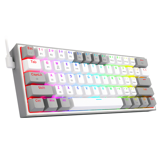 Teclado Gamer Mecánico 60% Redragon Fizz Pro White Grey, Switches Redragon Red, Inalámbrico, USB 2.4Ghz, Bluetooth 5.0, Iluminación RGB, Ingles - K616-RGB WG