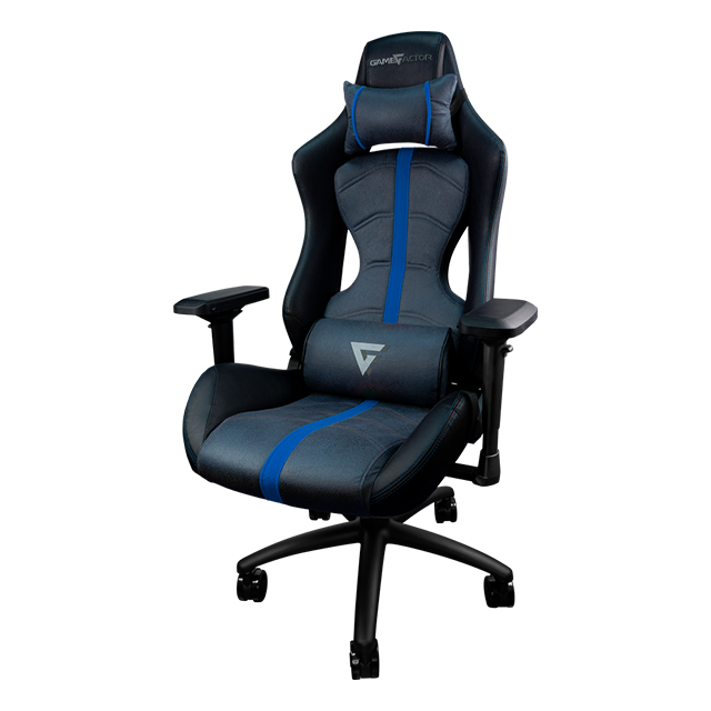 Silla Gamer GameFactor CGC650, Negro/Azul, Reclinable, 4D, 150Kg - CGC650-BL