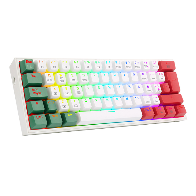 Teclado Gamer Mecanico 60% Redragon Fizz Pro Mexico, Switches Redragon Red, Inalámbrico, USB 2.4Ghz, Bluetooth 5.0, Iluminacion RGB, Español - K616-RGB FIZZ-MX