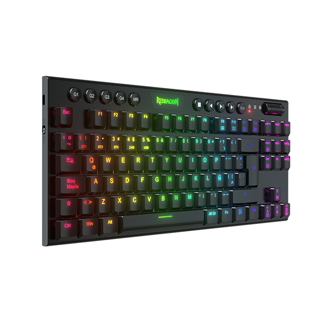 Teclado Gamer Mecanico Redragon Horus TKL RGB, Switches Red Ultra Low Profile, Inalámbrico, USB 2.4Ghz, Bluetooth 5.0, Iluminación RGB, Español - K621-RGB-SP RD