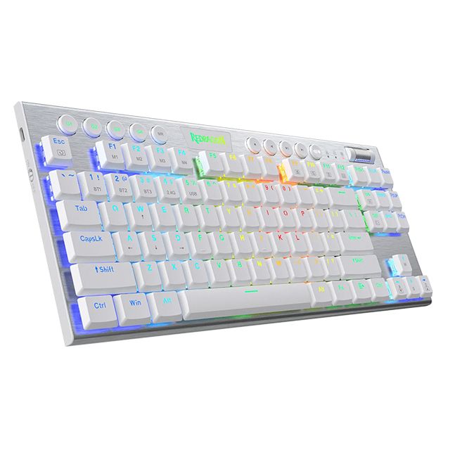 Teclado Gamer Mecanico Redragon Horus TKL Blanco, Switches Red Ultra Low Profile, Alámbrico, Iluminación LED RGB, Español - K622W-RGB-SP