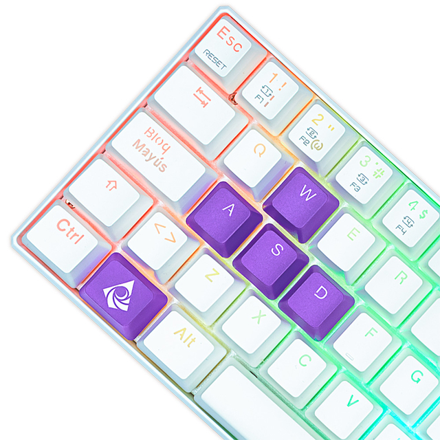 Teclado Gamer Mecanico 60% Munfrost Light Moon White, Switches Gateron Blue, Alambrico, Iluminacion ARGB, Español