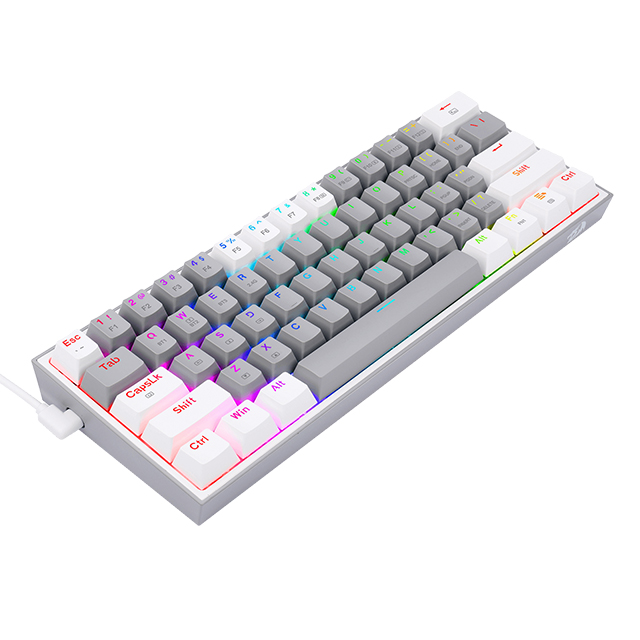 Teclado Gamer Mecánico 60% Redragon Fizz Pro Grey White, Switches Redragon Red, Inalámbrico, USB 2.4Ghz, Bluetooth 5.0, Iluminación RGB, Ingles - K616-RGB GW