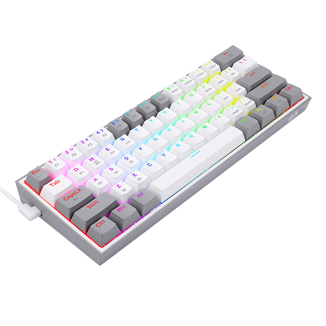 Teclado Gamer Mecánico 60% Redragon Fizz Pro White Grey, Switches Redragon Red, Inalámbrico, USB 2.4Ghz, Bluetooth 5.0, Iluminación RGB, Ingles - K616-RGB WG