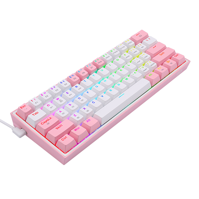 Teclado Gamer Mecánico 60% Redragon Fizz Pro White Pink, Switches Redragon Red, Inalámbrico, USB 2.4Ghz, Bluetooth 5.0, Iluminacion RGB, Ingles - K616-RGB WP