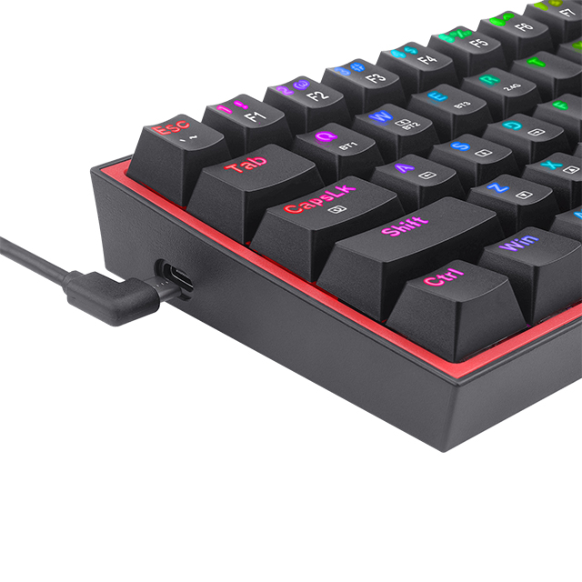 Teclado Gamer Mecánico 60% Redragon Fizz Pro Black, Switches Redragon Red, Inalámbrico, USB 2.4Ghz, Bluetooth 5.0, Iluminación RGB, Ingles - K616-RGB B - 8900-0100 