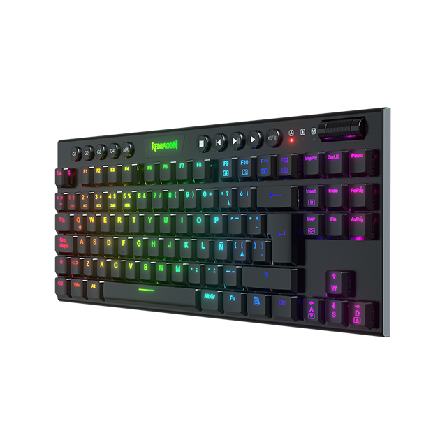 Teclado Gamer Mecanico Redragon Horus TKL RGB, Switches Red Ultra Low Profile, Inalámbrico, USB 2.4Ghz, Bluetooth 5.0, Iluminación RGB, Español - K621-RGB-SP RD