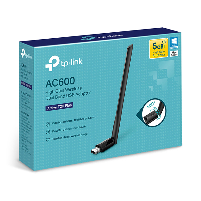 Tarjeta de Red USB Doble Banda Inalámbrica de alta potencia AC600 TP-Link Archer T2U Plus | 2.4Ghz | 5.0GHZ