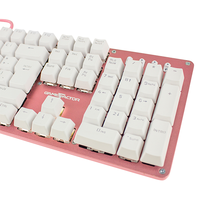 Teclado Mecanico GameFactor KBG400, Retroiluminado, Switch Blue, USB, Rosa - KBG400-PK-BL