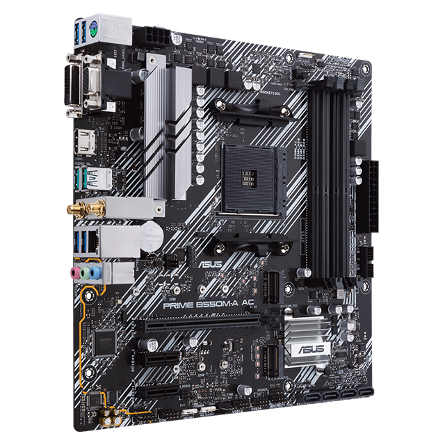 Tarjeta Madre Asus Prime B550M-A AC, Micro ATX, AM4, DDR4 4866Mhz OC, Dual M.2, Wi-Fi, Bluetooth 5.0, Aura Sync