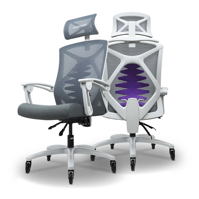 Silla Gamer Munfrost Nova Gris con Blanco | Reclinable | 180KG | Ruedas tipo patin - MFMSIL1W