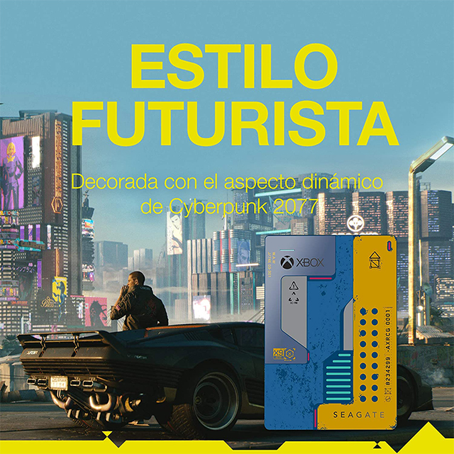 Disco Duro Externo Seagate Cyberpunk 2077 Edicion Especial, 2TB, Diseñado para Xbox One, USB 3.0, STEA2000428