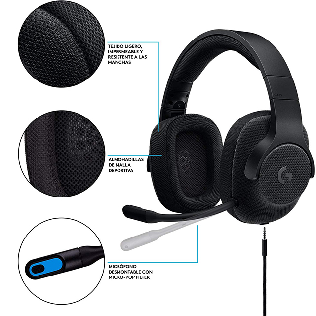 Diadema Logitech G433, Alámbrico, USB, 3.5mm, PC, PS4, Xbox One, Nintendo Switch, Mobile Devices, 7.1 Surround - 981-000667