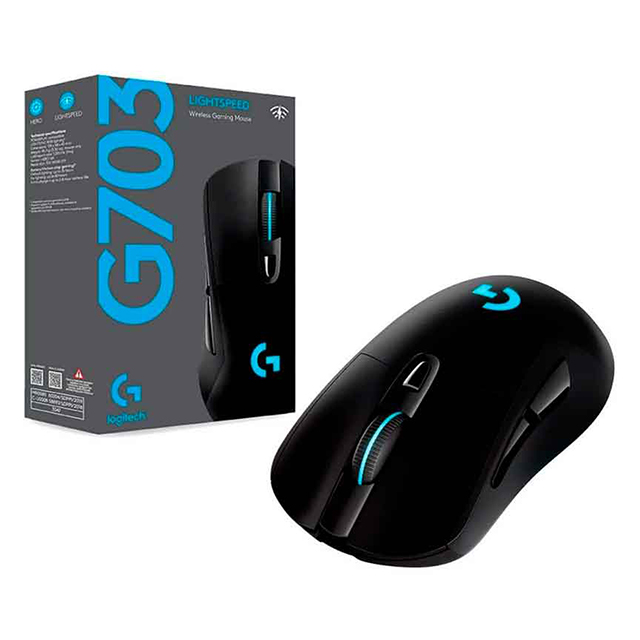 Mouse Logitech G703 Lightspeed Hero, Inalámbrico, Lightsync RGB 16,000 DPI - 910-005639