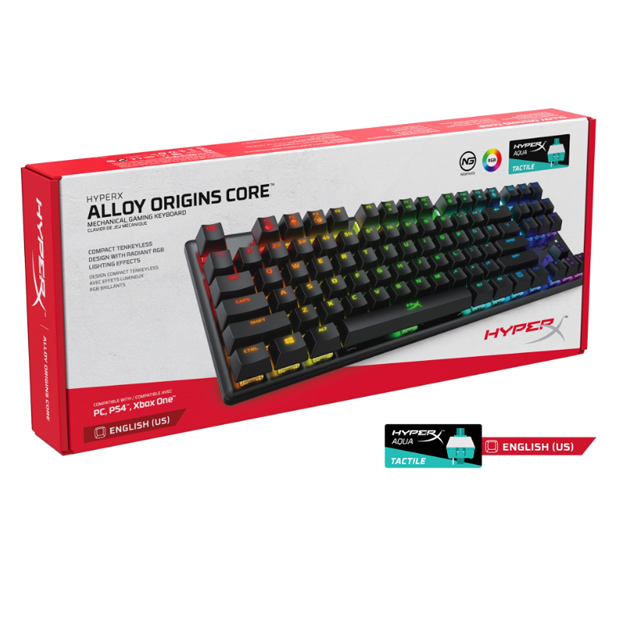 Teclado Mecánico HyperX Alloy Origins Core TKL, RGB, Switches Aqua, Ingles - HX-KB7AQX-US