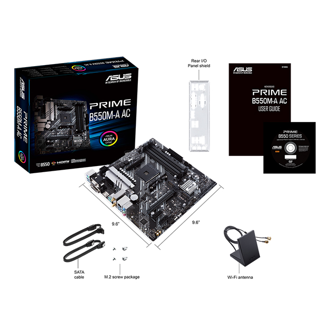 Tarjeta Madre Asus Prime B550M-A AC, Micro ATX, AM4, DDR4 4866Mhz OC, Dual M.2, Wi-Fi, Bluetooth 5.0, Aura Sync