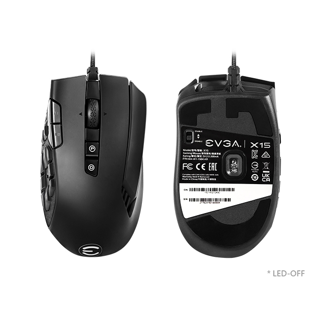 Mouse EVGA X15 MMO Gaming Mouse, Alámbrico, 16,000 DPI, 20 Botones, Pixart 3389 Optico - 904-W1-15BK-KR