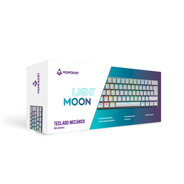 Teclado Gamer Mecanico 60% Munfrost Light Moon White, Switches Gateron Blue, Alambrico, Iluminacion ARGB, Español