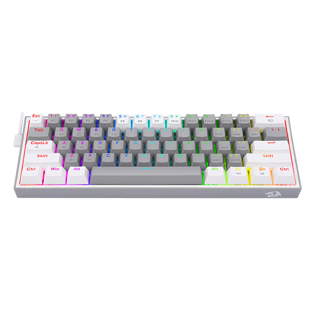 Teclado Gamer Mecánico 60% Redragon Fizz Pro Grey White, Switches Redragon Red, Inalámbrico, USB 2.4Ghz, Bluetooth 5.0, Iluminación RGB, Ingles - K616-RGB GW