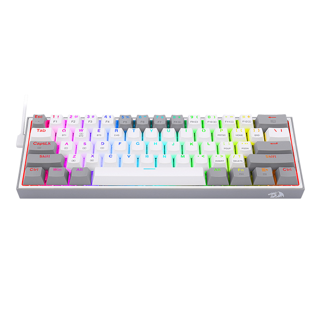 Teclado Gamer Mecánico 60% Redragon Fizz Pro White Grey, Switches Redragon Red, Inalámbrico, USB 2.4Ghz, Bluetooth 5.0, Iluminación RGB, Ingles - K616-RGB WG