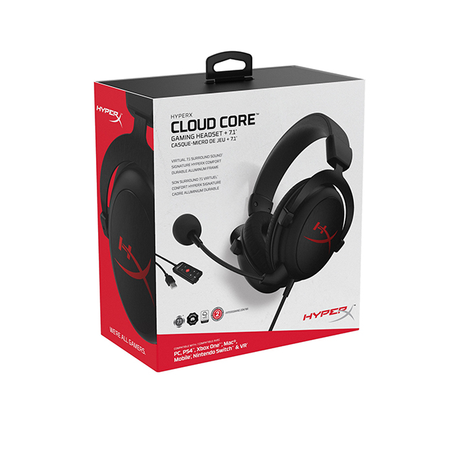 Diadema HyperX Cloud Core 7.1, Alámbrico, USB, 3.5mm, PC, PS4, Xbox One, Nintendo Switch, Mobile Devices, 7.1 surround - HX-HSCC-2-BK/WW