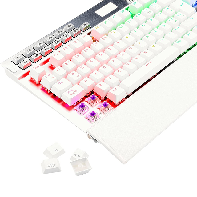 Teclado Mecánico Redragon Yama White K550W-1-SP, Switches Redragon Purple, Macros personalizables, Reposa muñecas, Español