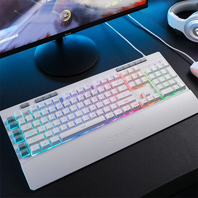 Teclado Gamer de Membrana Redragon Shiva White K512W-RGB-SP, Macros personalizables, Reposa muñecas, Español