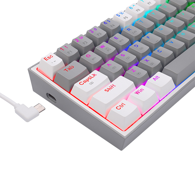 Teclado Gamer Mecánico 60% Redragon Fizz Pro Grey White, Switches Redragon Red, Inalámbrico, USB 2.4Ghz, Bluetooth 5.0, Iluminación RGB, Ingles - K616-RGB GW