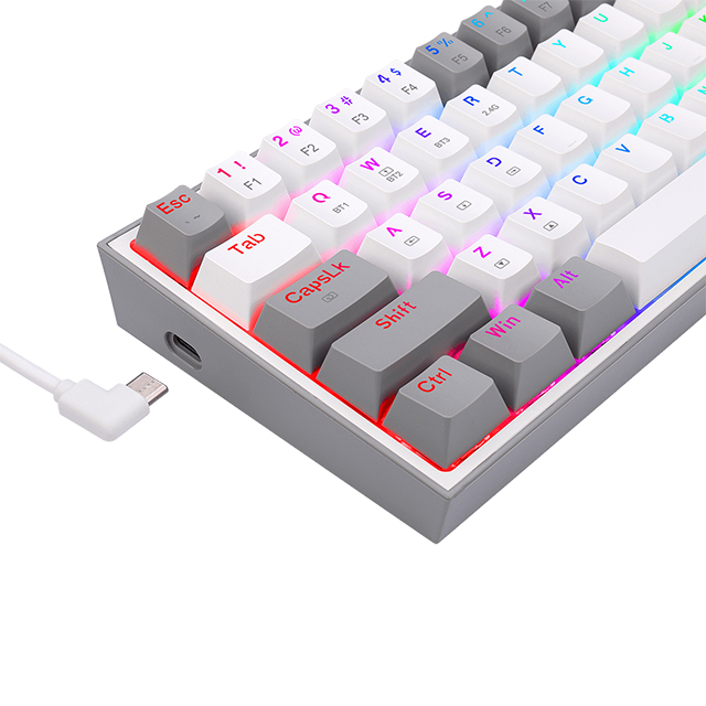 Teclado Gamer Mecánico 60% Redragon Fizz Pro White Grey, Switches Redragon Red, Inalámbrico, USB 2.4Ghz, Bluetooth 5.0, Iluminación RGB, Ingles - K616-RGB WG