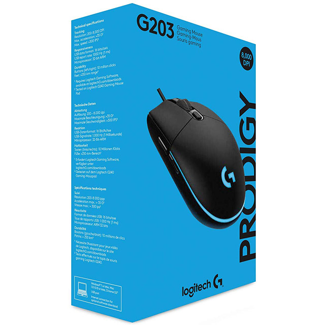 Mouse Logitech G203 Lightsync Negro, Alámbrico, 8,000 DPI - 910-005793