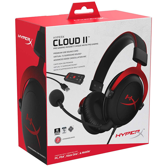 Diadema HyperX Cloud ll Red, Alámbrico, USB, 3.5mm, PC,PS4, Xbox One, Nintendo Switch, Mobile Devices, 7.1 surround - KHX-HSCP-RD